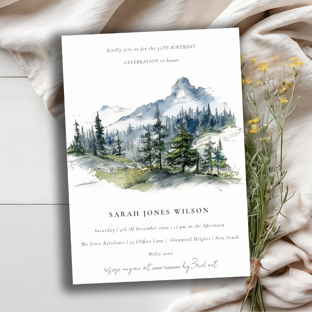 Invitación Blue Green Mountain Landscape Sketch Cumpleaños (Subido por el creador)