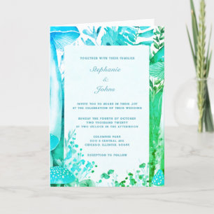 Invitación Blue Green Mushroom Woodland Resumen Boho Boda