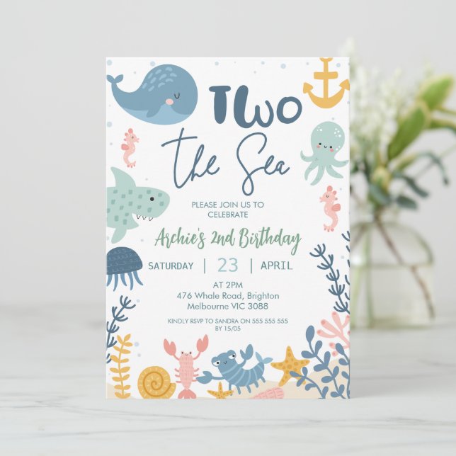 Invitación Blue Green Photo Boys Two the Sea Birthday (Anverso de pie)