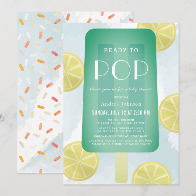 Invitación Blue Green Popsicle Watercolor Boy Baby Shower (Anverso / Reverso)