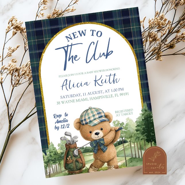 Invitación Blue Green Preppy Golf Bear Baby Shower Invitation (Subido por el creador)