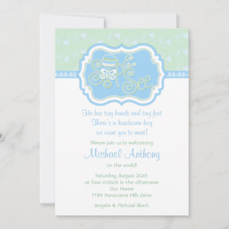 Invitación Blue Green Rattle Lace Sip N Ver Baby Shower