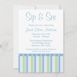 Invitación Blue Green Sip y See Stripes
