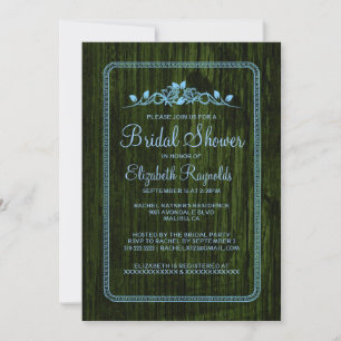 Invitación Blue Green Vintage Barn Wood Bridal Shower