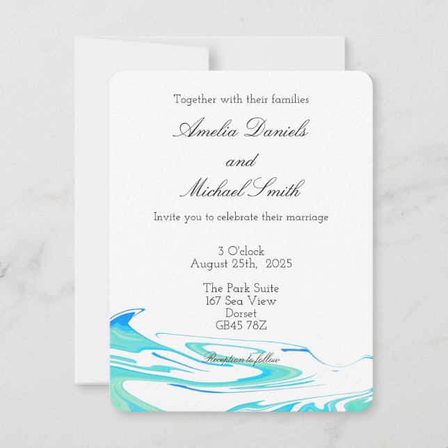 Invitación Blue & Green Wave  Wedding Invitation (Anverso)