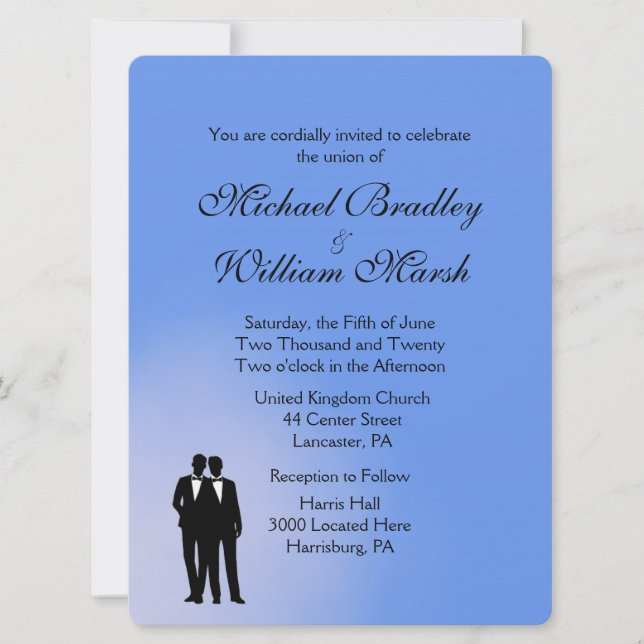 Invitación Blue Groom y Groom Gay Boda (Anverso)