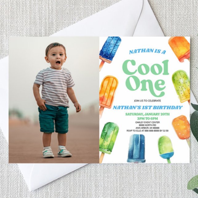 Invitación Blue Guay One Popsicle Picture 1er Fiesta de cumpl (Subido por el creador)