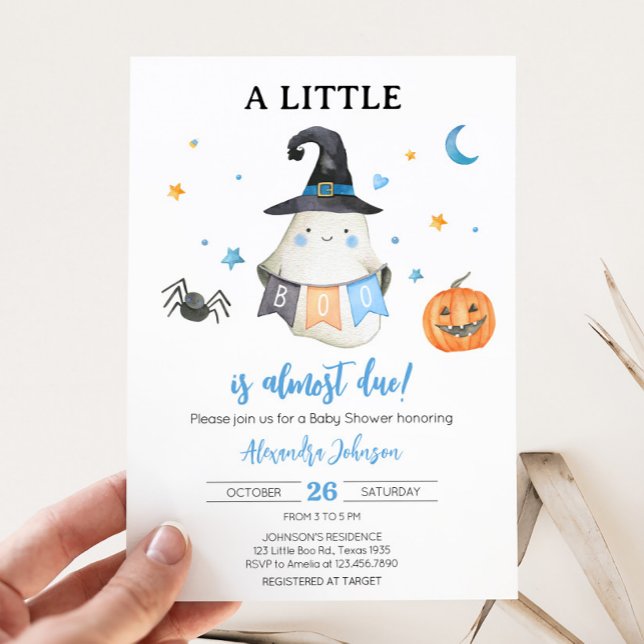 Invitación Blue Halloween Ghost Little Boo Baby Shower (Halloween Baby Shower Invitation
)