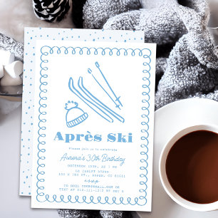 Invitación Blue Hand-Drawn Après Ski Winter Adultos Cumpleaño