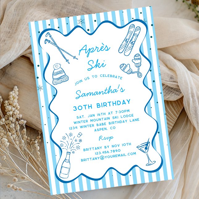 Invitación Blue Hand Drawn Apres Ski Winter Birthday Party  (Subido por el creador)