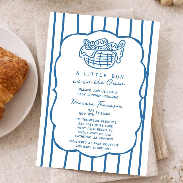 Invitación Blue Hand Drawn Bun In The Oven Boy Baby Shower (Subido por el creador)