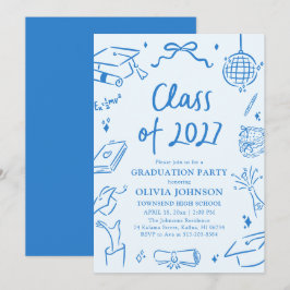 Invitación Blue Hand Drawn Class of 2027 Graduation Party