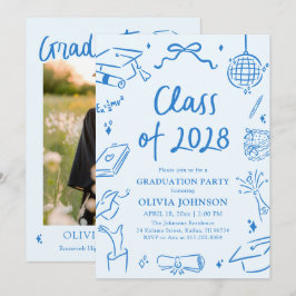 Invitación Blue Hand Drawn Class of 2028 Graduation Party