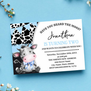 Invitación Blue has oído el segundo cumpleaños de Moos Cow