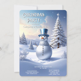 Invitación Blue Hat Snowman Christmas Tree Holiday Party