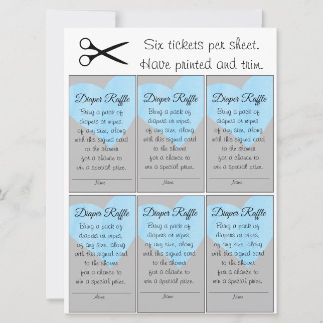 Invitación Blue Heart Diaper Raffle Small Boy Baby Shower (Anverso)