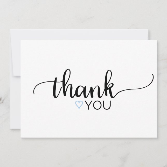 Invitación Blue Heart Simple Black Calligraphy Gracias Tarjet (Anverso)