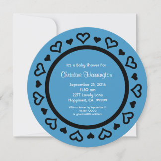 Invitación Blue Hearts Boy Invite redonda Baby Shower V09