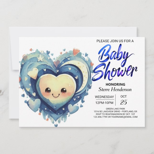 Invitación Blue Hearts Little Squerido Boy Baby Shower (Anverso)