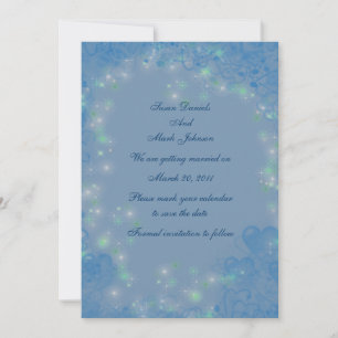 Invitación Blue Hearts Sparkly Lights Wedding Save The Date