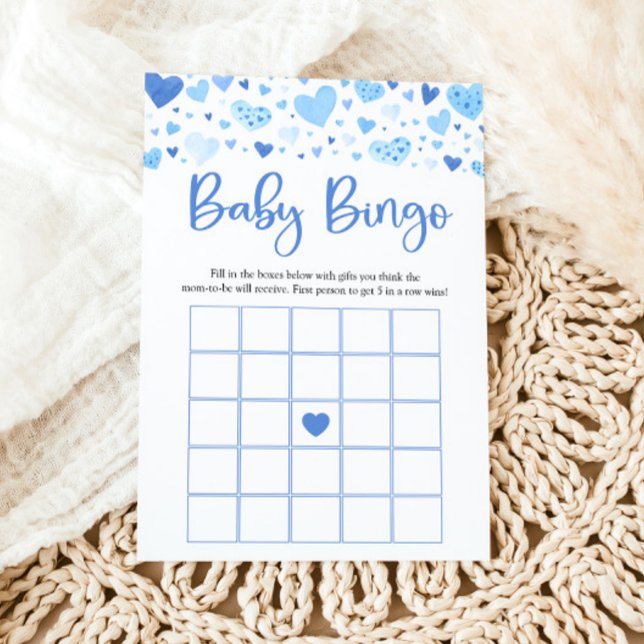 Invitación Blue Hearts Valentine Baby Bingo Juego de Baby Sho (Watercolor Cute Blue Hearts Valentine Sweetheart February Baby Boy Baby Bingo Baby Shower Game Card)