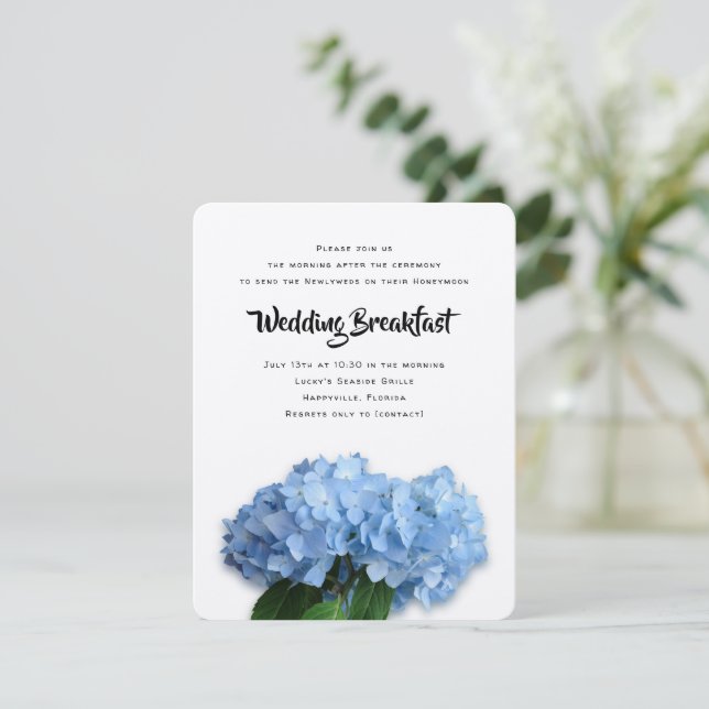 Invitación Blue Heaven Hydrangea Boda Breakfast (Anverso de pie)