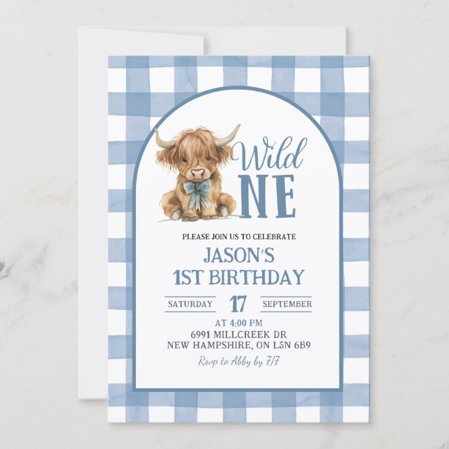 Invitación Blue Heifer Bull First Birthday Invitation (Anverso)