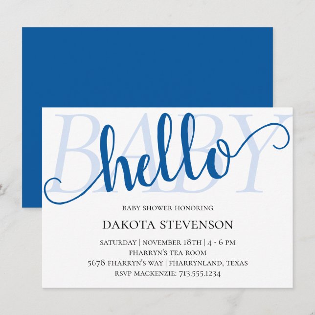 Invitación Blue Hello Baby | Cerulean Flourish Shower (Anverso / Reverso)