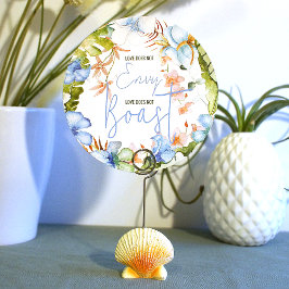 Invitación Blue Hibiscus Green Banana deja Rótulo