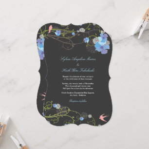 Invitación Blue Hibiscus Swirls y Swallow Floral Boda