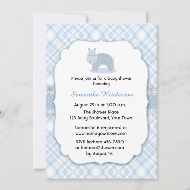 Invitación Blue Hippo, Baby Shower (Anverso)