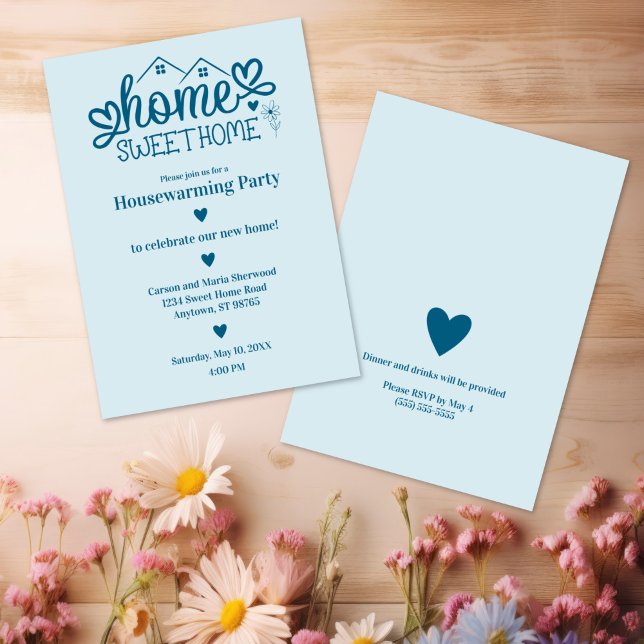 Invitación Blue Home Sweet Home Personalized House (Blue Home Sweet Home Personalized Invitation
)