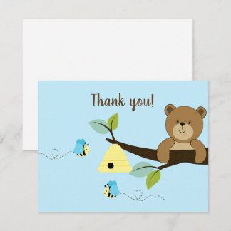 Invitación Blue Honey Bear Bumble Bee Flat Gracias notas