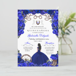 Invitación Blue Horseshoe Western Charra Floral Quinceanera
