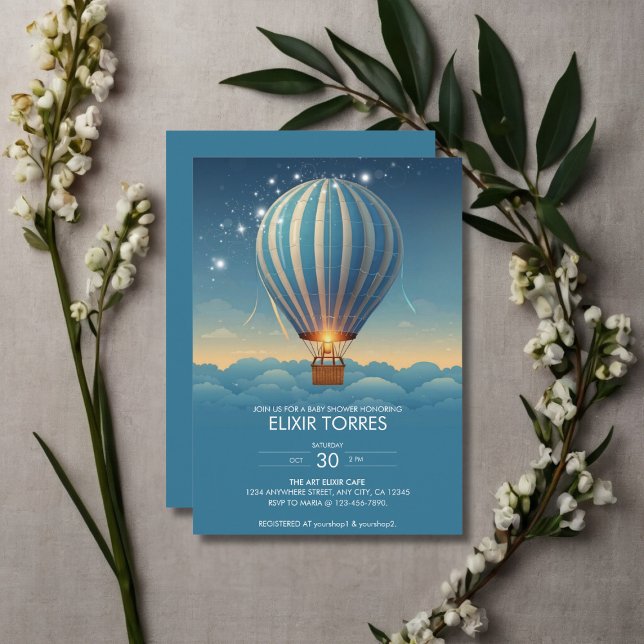 Invitación Blue Hot Air Balloon Adventure espera Baby Shower (Subido por el creador)