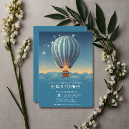 Invitación Blue Hot Air Balloon Adventure espera Baby Shower