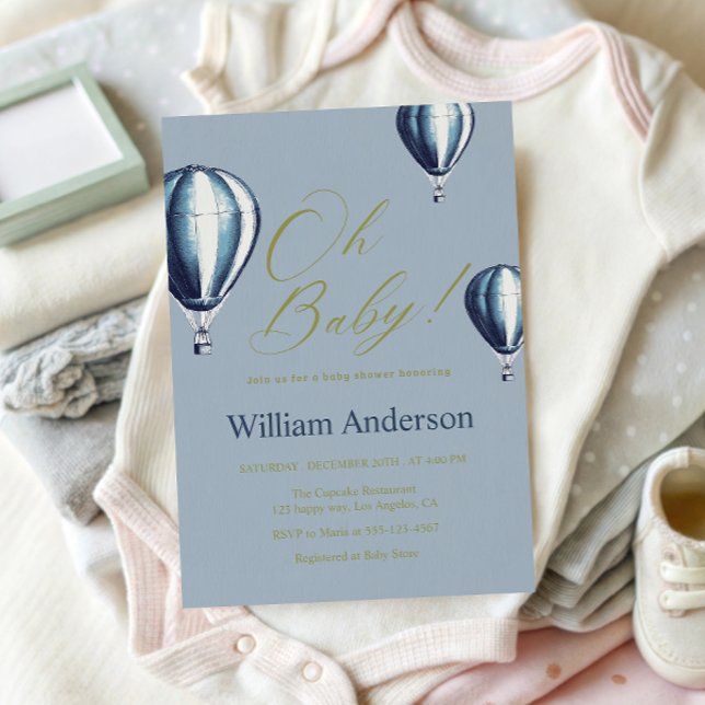 Invitación Blue Hot Air Balloon Baby Shower Invitation  (Subido por el creador)