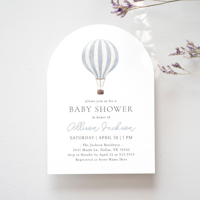 Invitación Blue Hot Air Balloon Boy Arch Baby Shower (Subido por el creador)