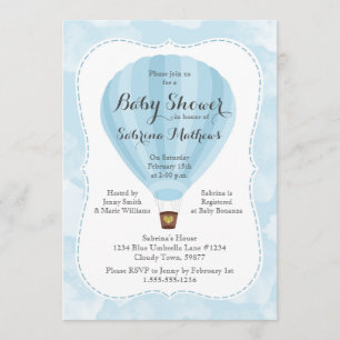 Invitación Blue Hot Air Balloon Boy Baby Shower