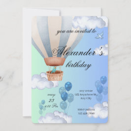 Invitación Blue Hot Air Balloon Boy Birthday Invitation