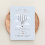 Invitación Blue Hot Air Balloon Boy Birthday Party<br><div class="desc">Celebrate a special birthday with this vintage travel-inspired invitation,  featuring a blue hot air balloon with neutral details.</div>
