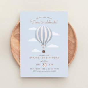 Invitación Blue Hot Air Balloon Boy Birthday Party