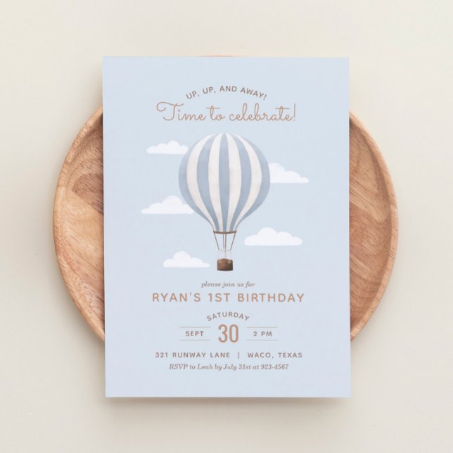 Invitación Blue Hot Air Balloon Boy Birthday Party (Subido por el creador)