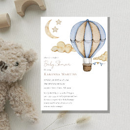 Invitación Blue Hot Air Balloon White Baby Shower