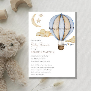 Invitación Blue Hot Air Balloon White Baby Shower