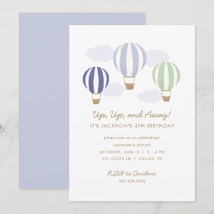 Invitación Blue Hot Air Balloons Boy Birday Party