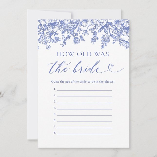 Invitación Blue How Old Was Bride Bridal Shower Game (Anverso)