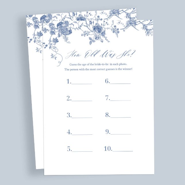Invitación Blue How Old Was She Shower Game Cards (Subido por el creador)
