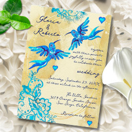 Invitación Blue Hummingbird Baroque Vintage Mexican Wedding