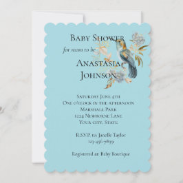 Invitación Blue Hummingbird Hydrangea Flores Baby Shower